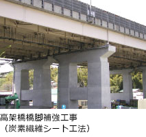 高架橋橋脚補強工事（炭素繊維シート工法）